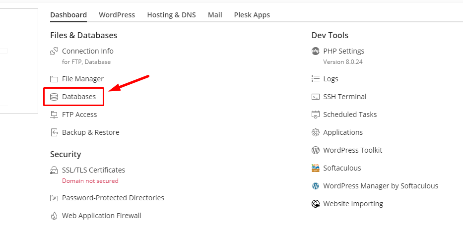 Tampilan menu Databases