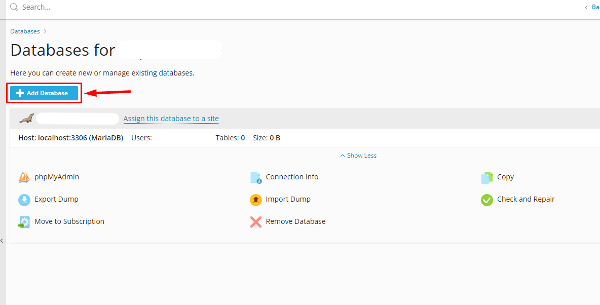 Tombol Add Database