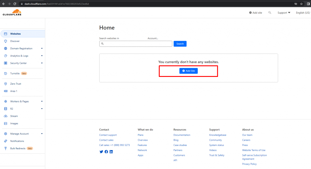 Tombol Add a Site