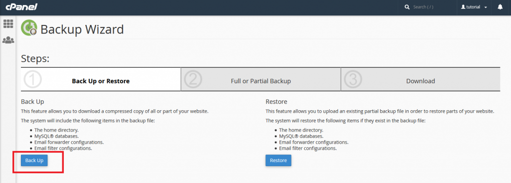 Pilih Opsi Backup