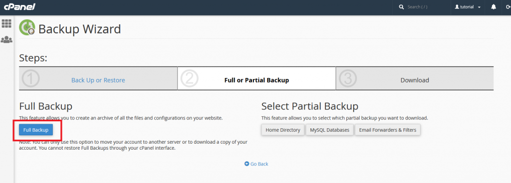 Formulir konfigurasi backup