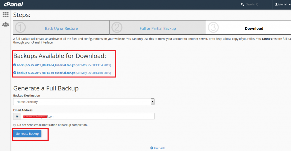 Masukkan Email dan Generate Backup