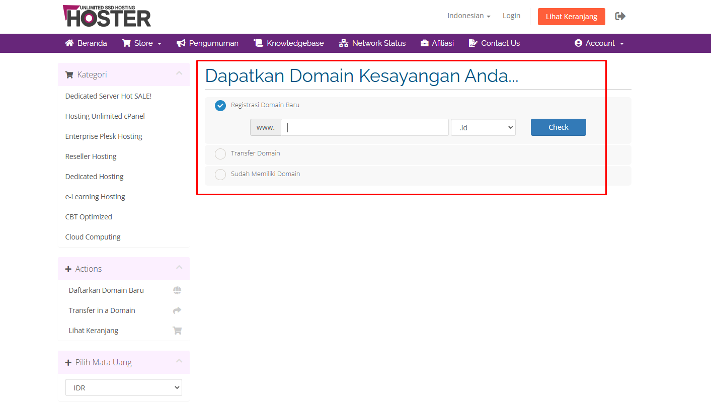 Pilihan domain