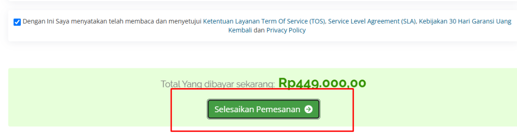 Tombol selesaikan pemesanan