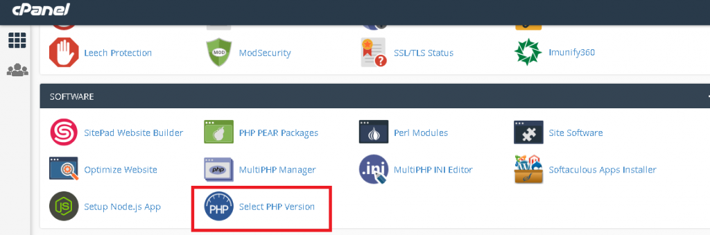 Menu Select PHP Version
