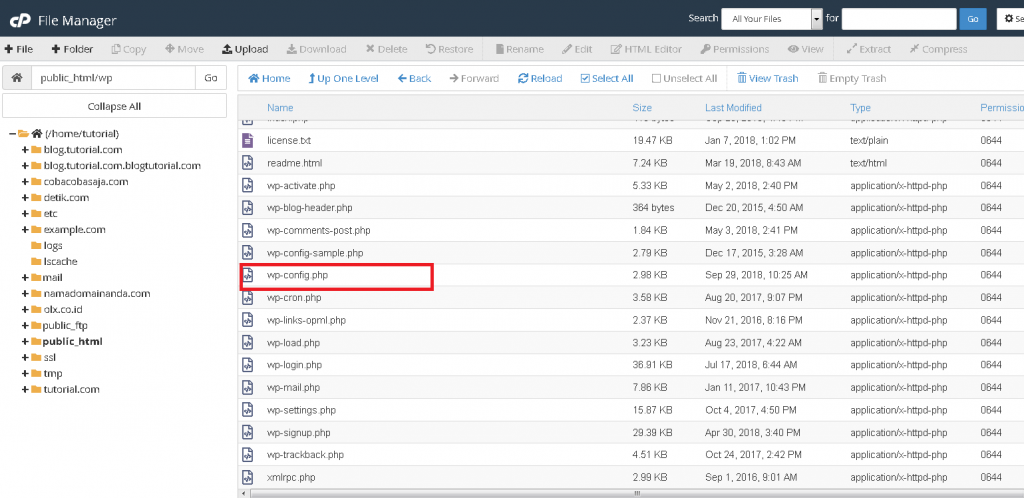 Pilih Database WordPress Anda